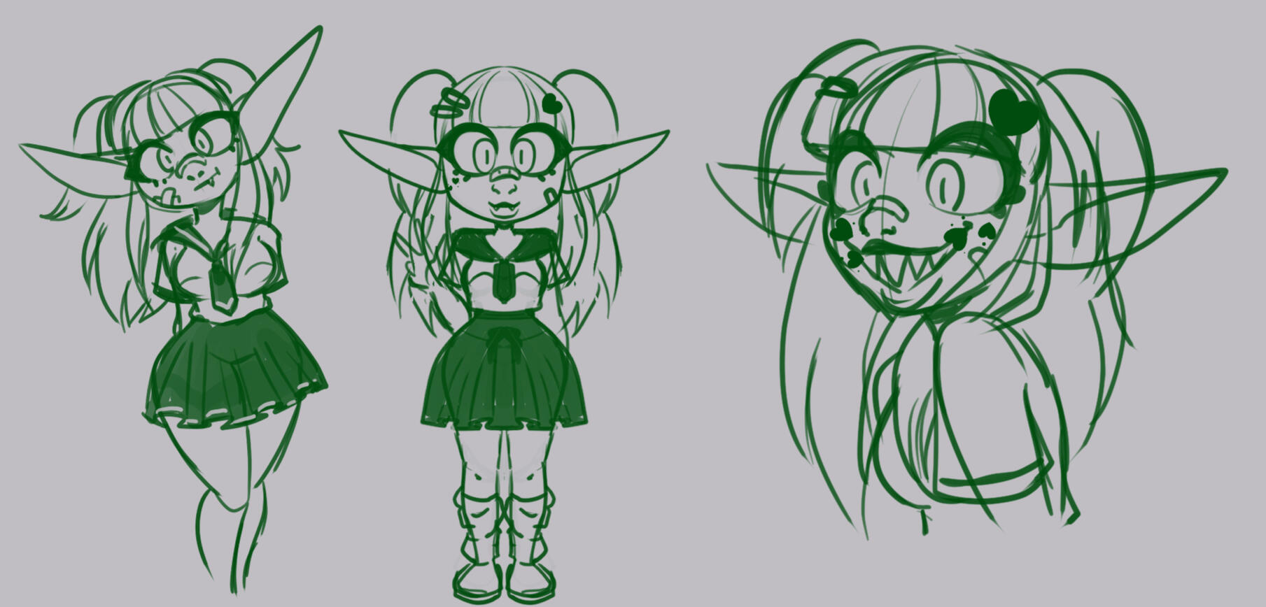 Tiyra's Jester themed magical girl outfit - I settled on the far right as her final design but it is now canon in her campaign that she can switch her outfit per transformation.